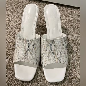 Faux Snakeskin Heeled Mules